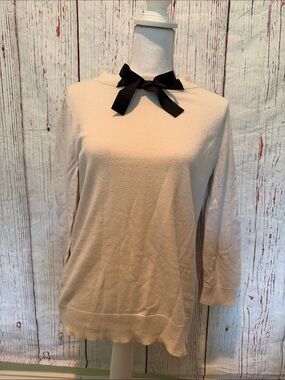 J. Crew Cream Sweater with Black Bow Neck Tie